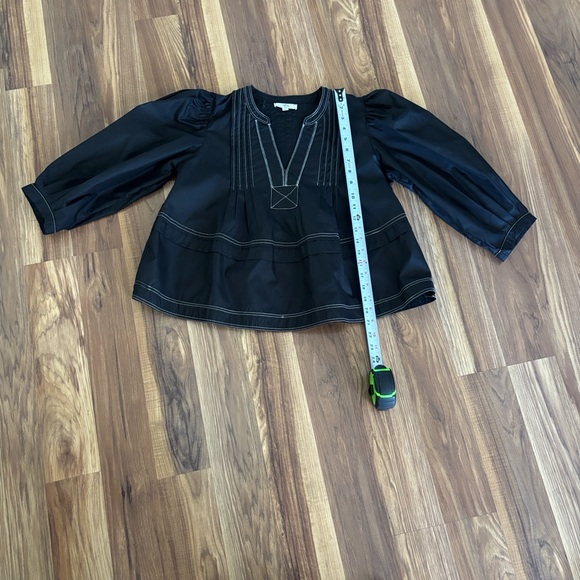 NWOT Entro Black Blouse with White/Cream Stitching - Picture 6 of 7